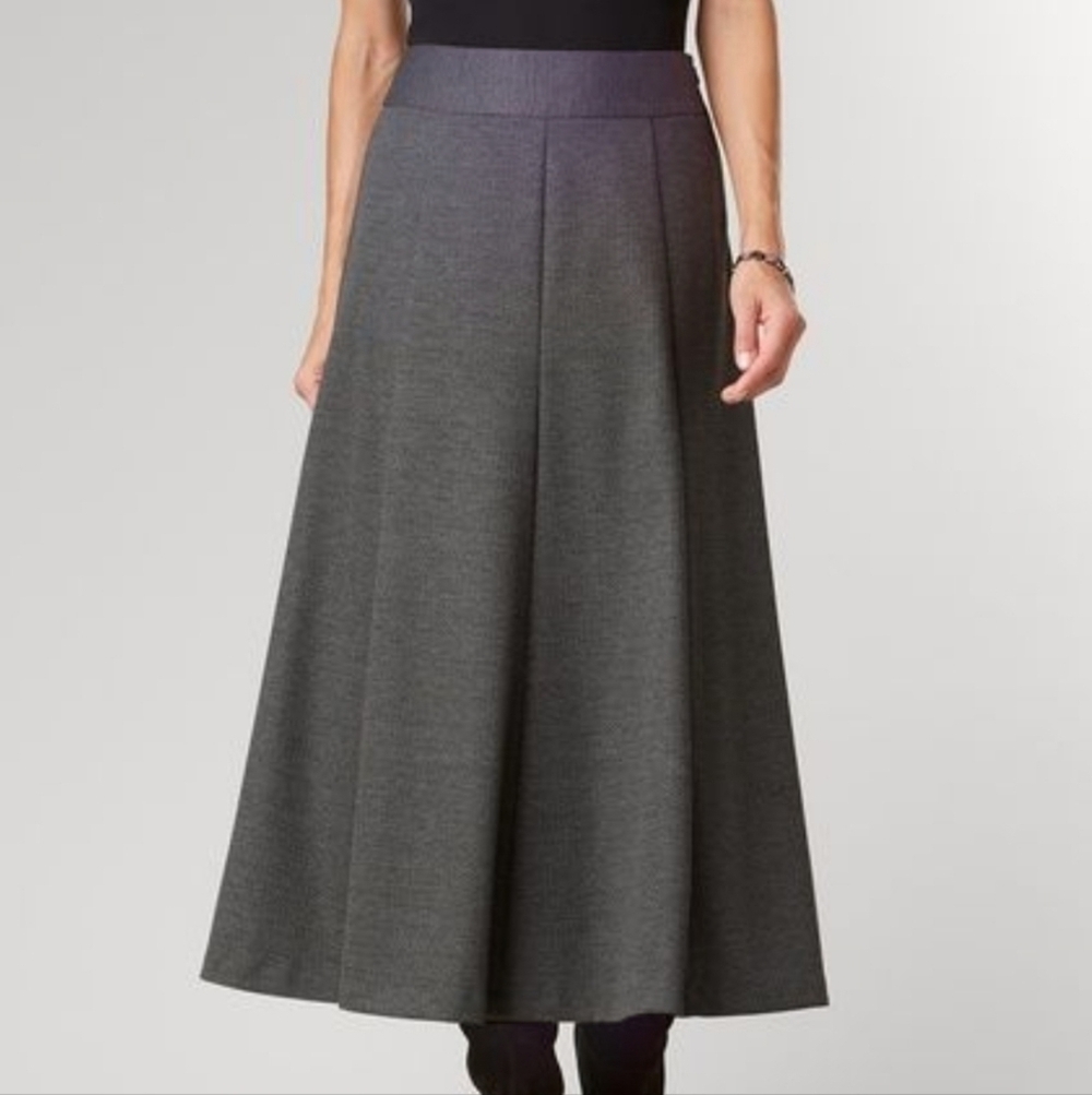 NEW Coldwater Creek Melange Boot Midi Skirt Dark Beige Size 10 Flare Zip Button